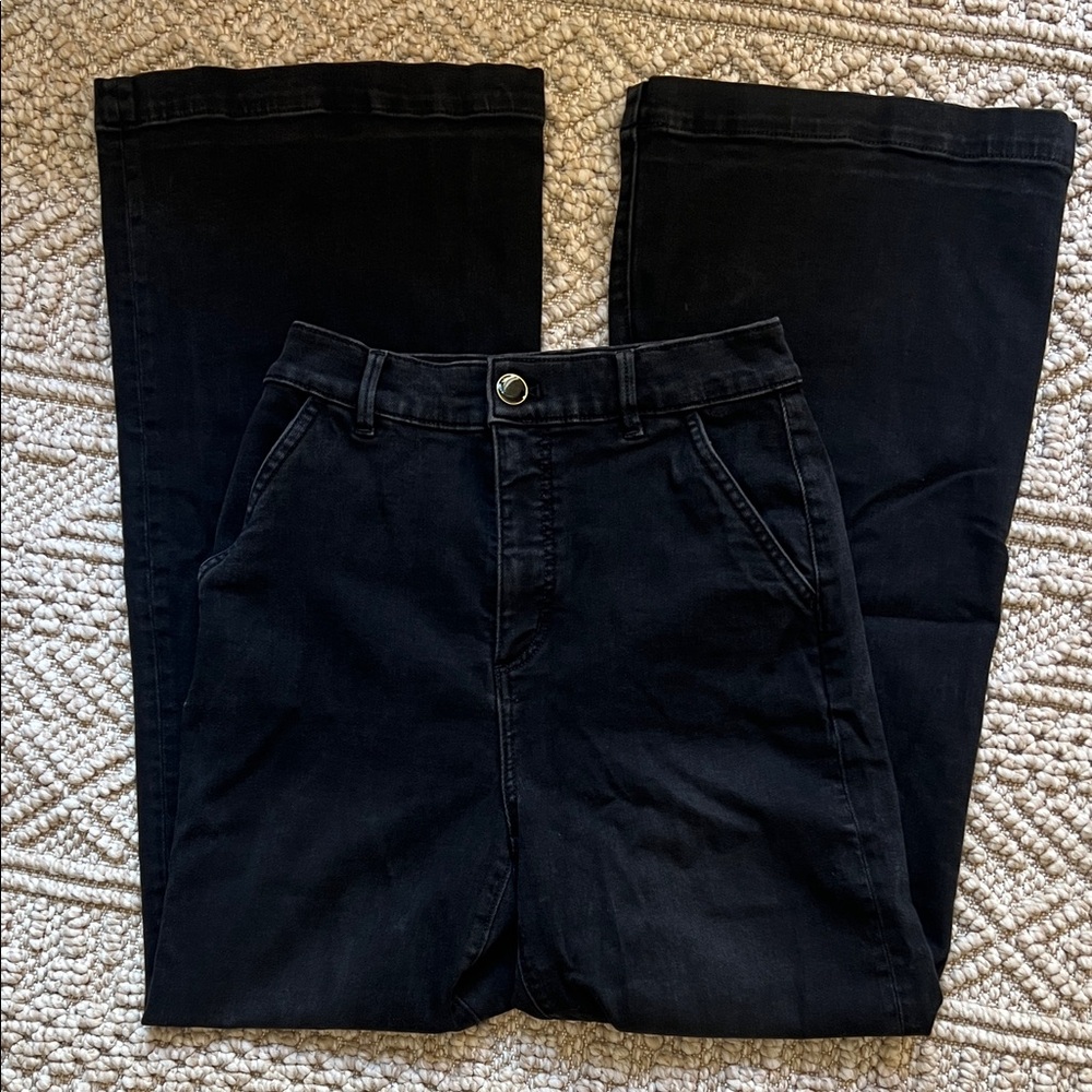 Ann Taylor Super High Rise Wide Leg Black Denim Jeans